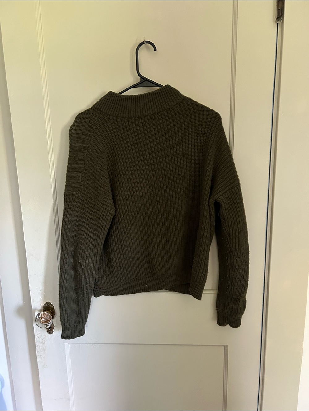 Sezane Lucas Wool Olive Green Ribbed Button-Front Sweater - Picture 3 of 6
